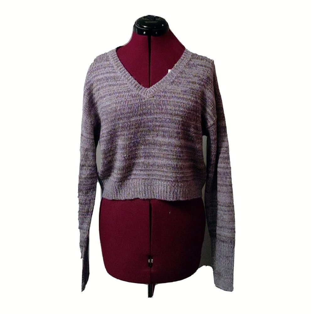 BP Womens Sweater Size Small Grey Dark Heather Crop V Neck